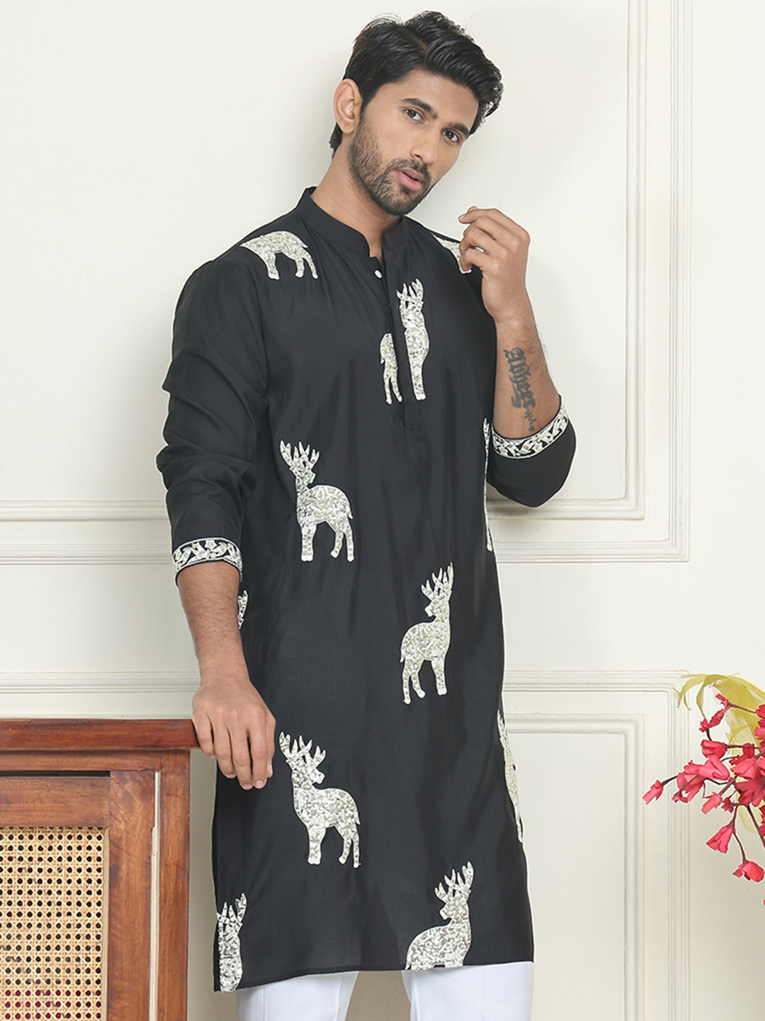 Animal Embroidered Kurtas. ( KO 5196 White )