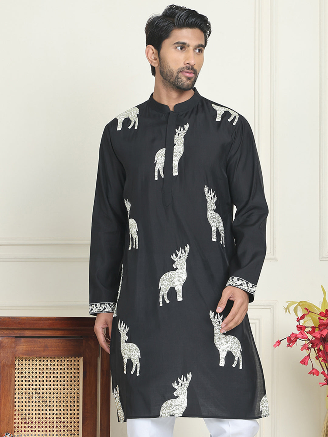 Animal Embroidered Kurtas. ( KO 5196 White )