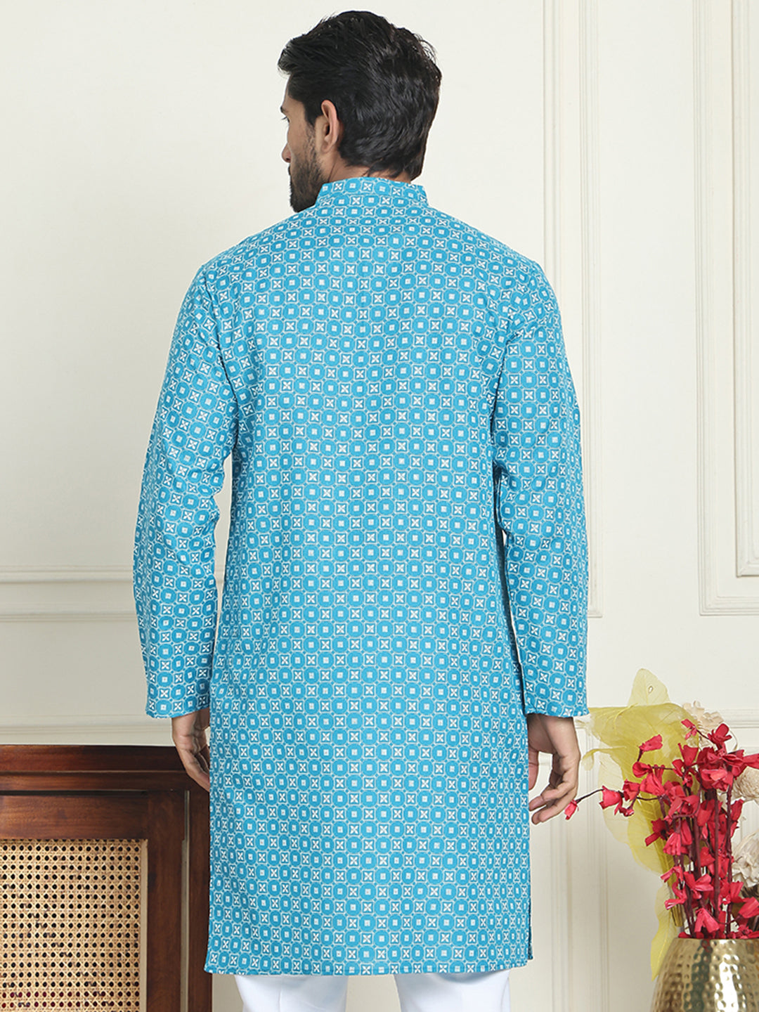 Men's Geometric Printed Kurtas. ( KO 5198 Blue )