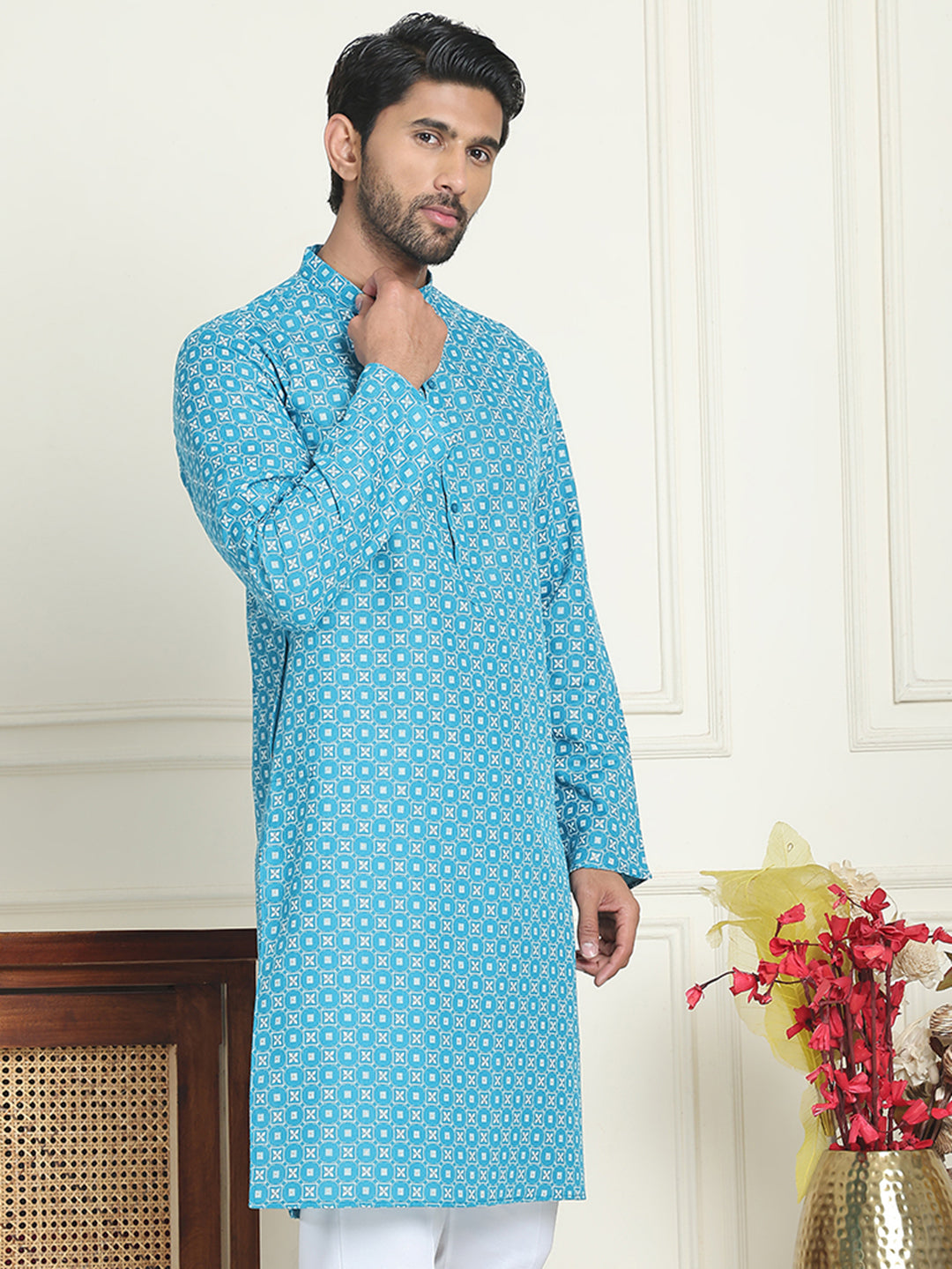 Men's Geometric Printed Kurtas. ( KO 5198 Blue )