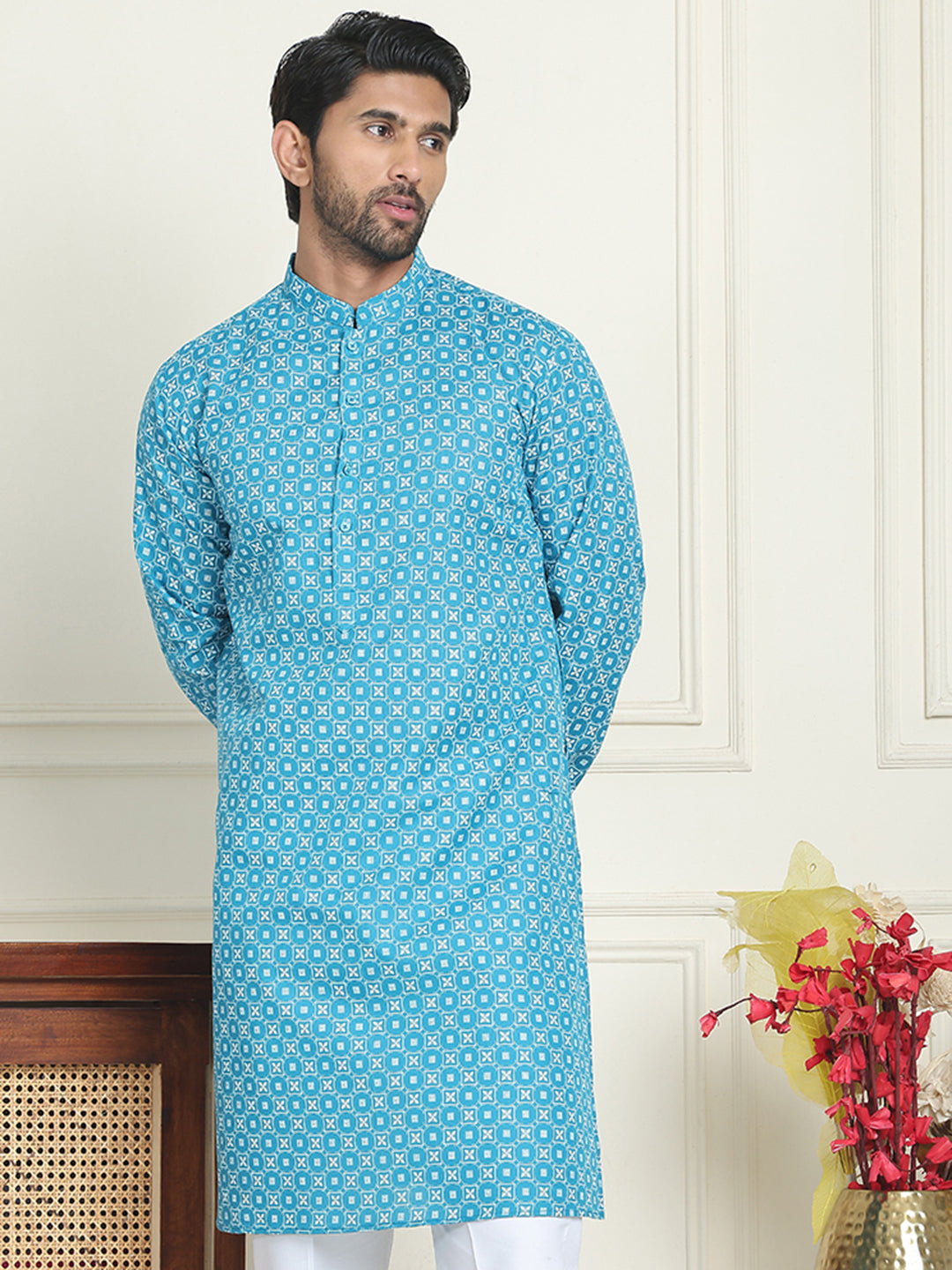 Men's Geometric Printed Kurtas. ( KO 5198 Blue )
