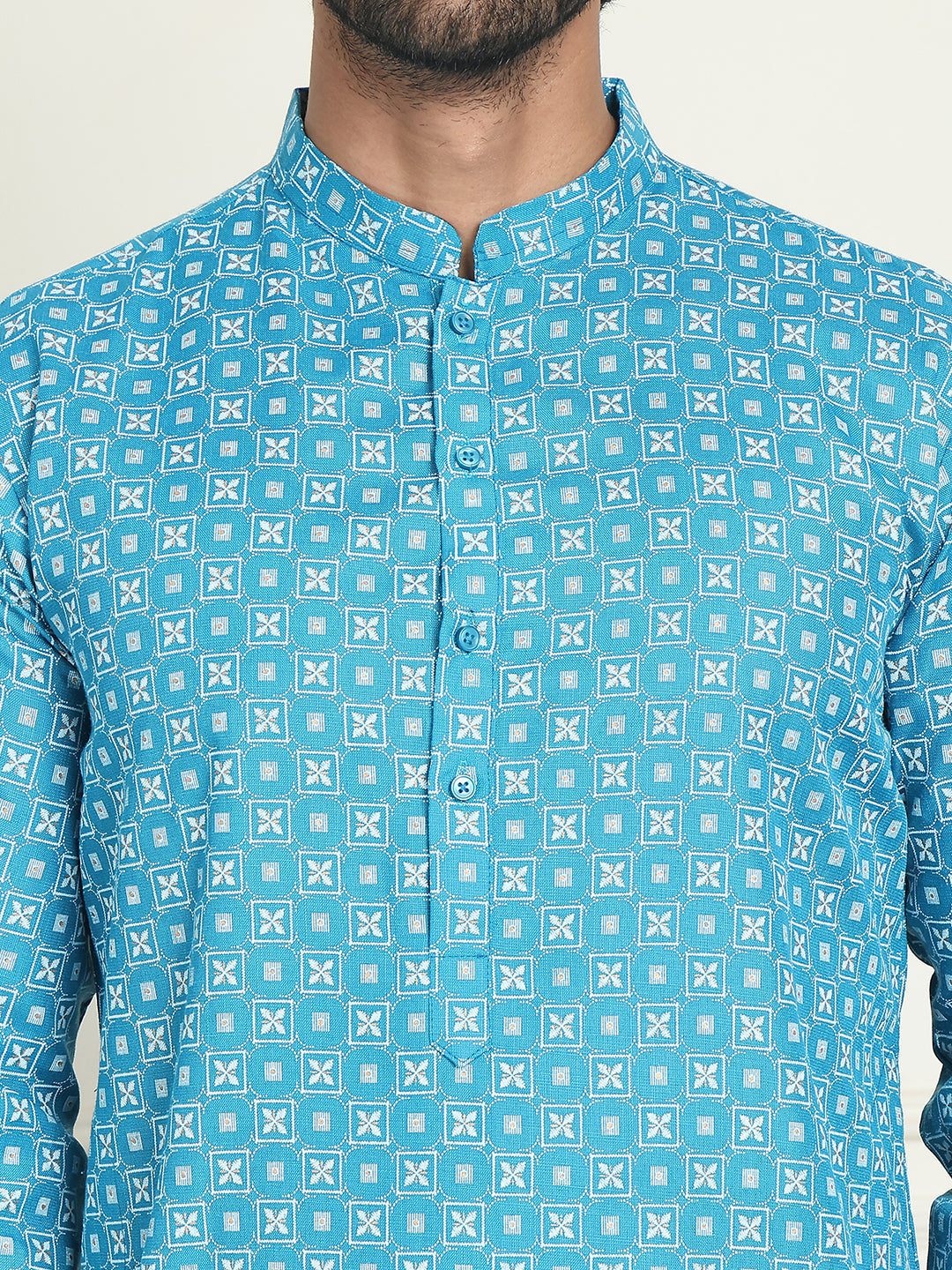 Men's Geometric Printed Kurtas. ( KO 5198 Blue )
