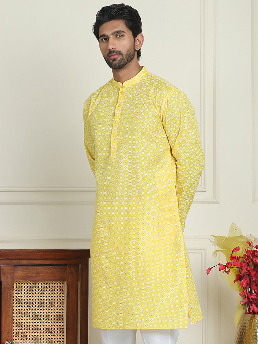 Men's Geometric Printed Kurtas. ( KO 5198 Lemon )