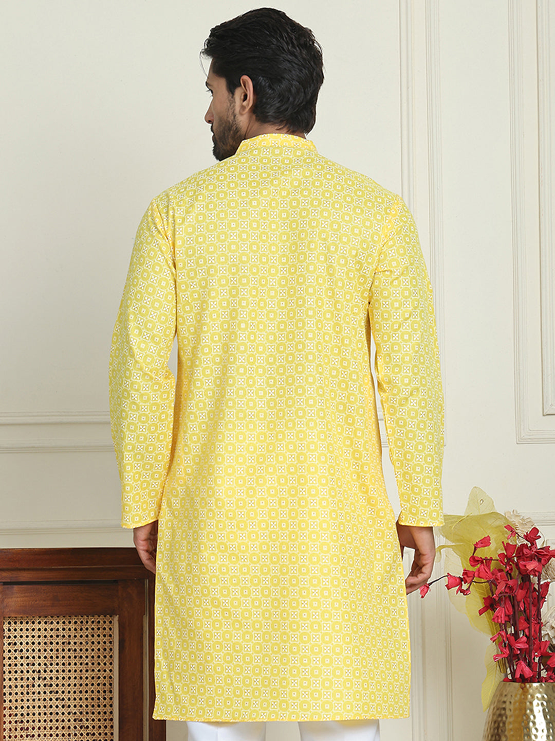 Men's Geometric Printed Kurtas. ( KO 5198 Lemon )