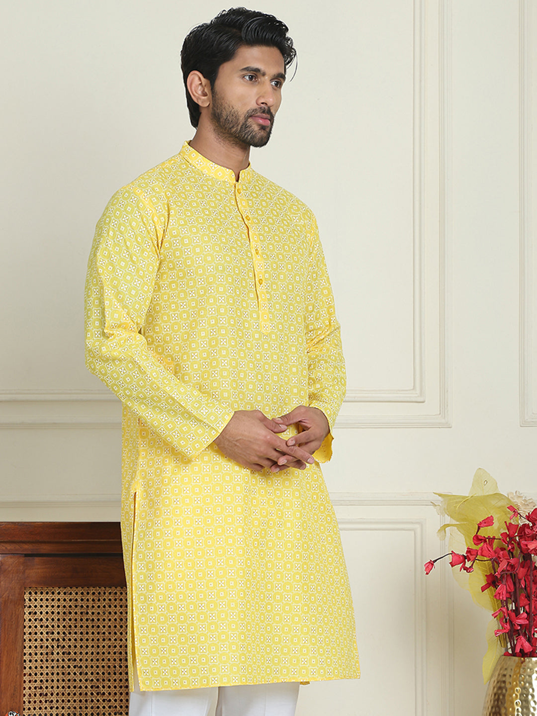 Men's Geometric Printed Kurtas. ( KO 5198 Lemon )