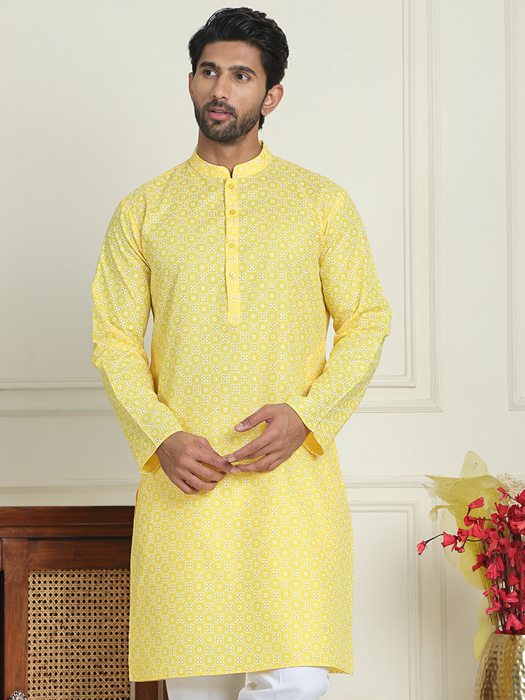 Men's Geometric Printed Kurtas. ( KO 5198 Lemon )