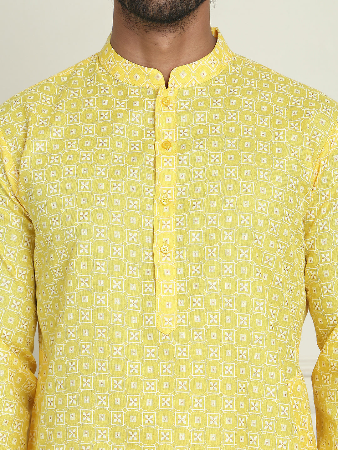 Men's Geometric Printed Kurtas. ( KO 5198 Lemon )
