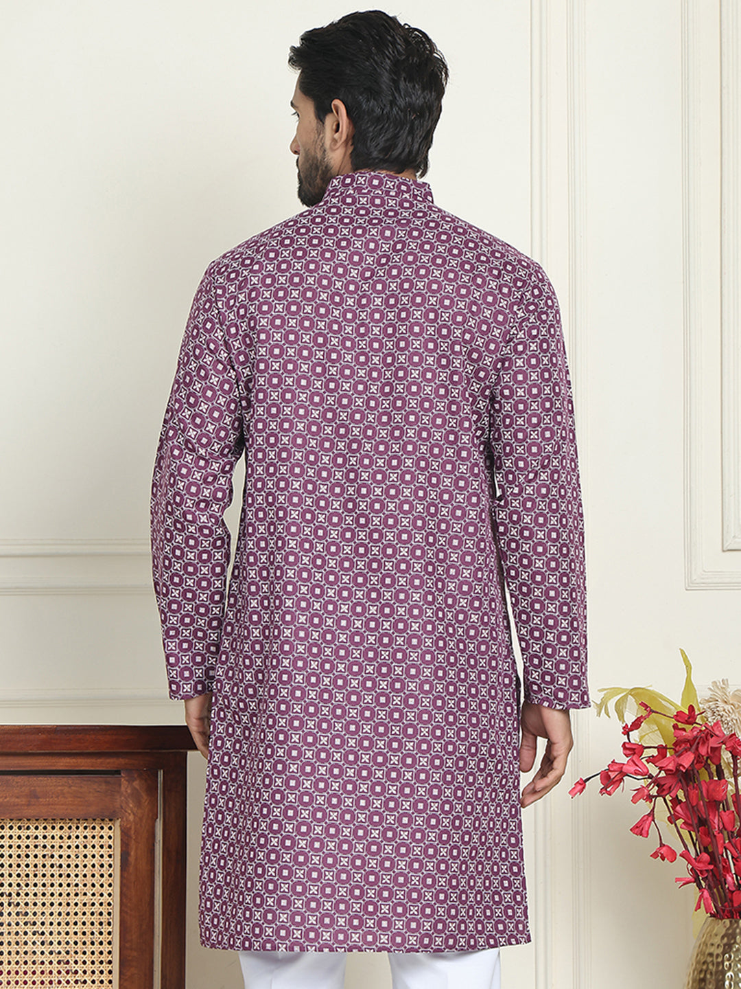 Men's Geometric Printed Kurtas. ( KO 5198 Purple )