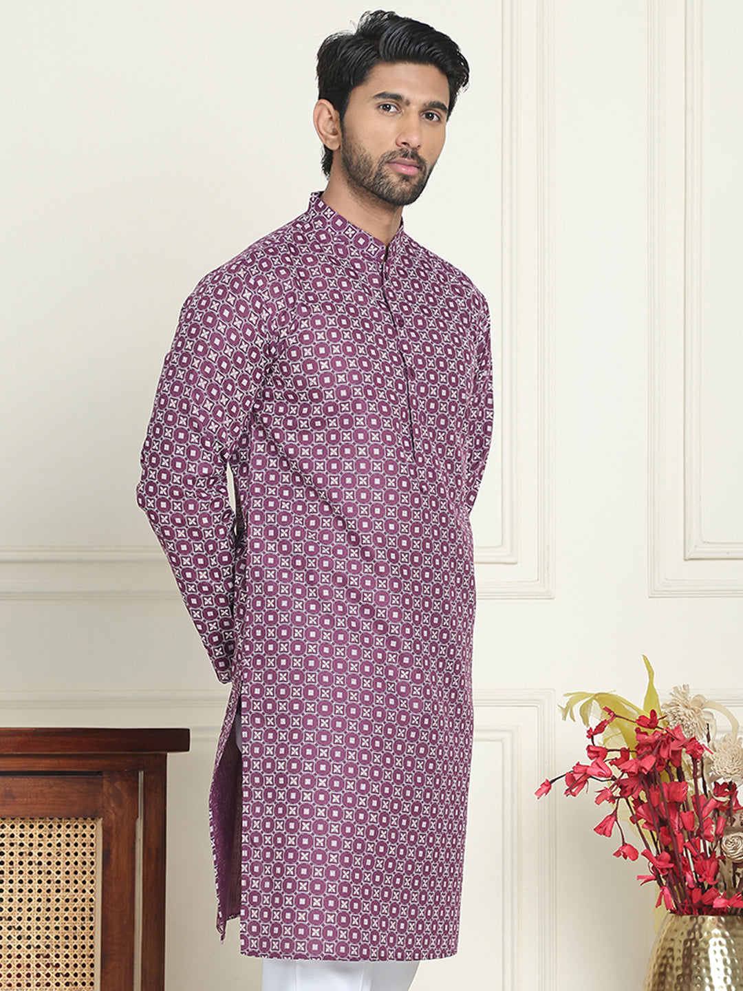 Men's Geometric Printed Kurtas. ( KO 5198 Purple )