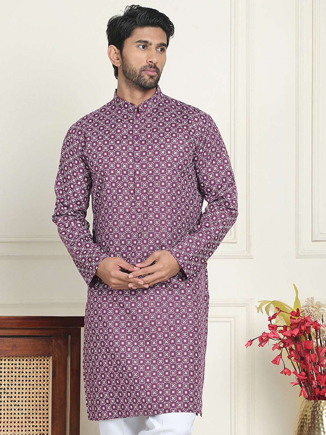 Men's Geometric Printed Kurtas. ( KO 5198 Purple )