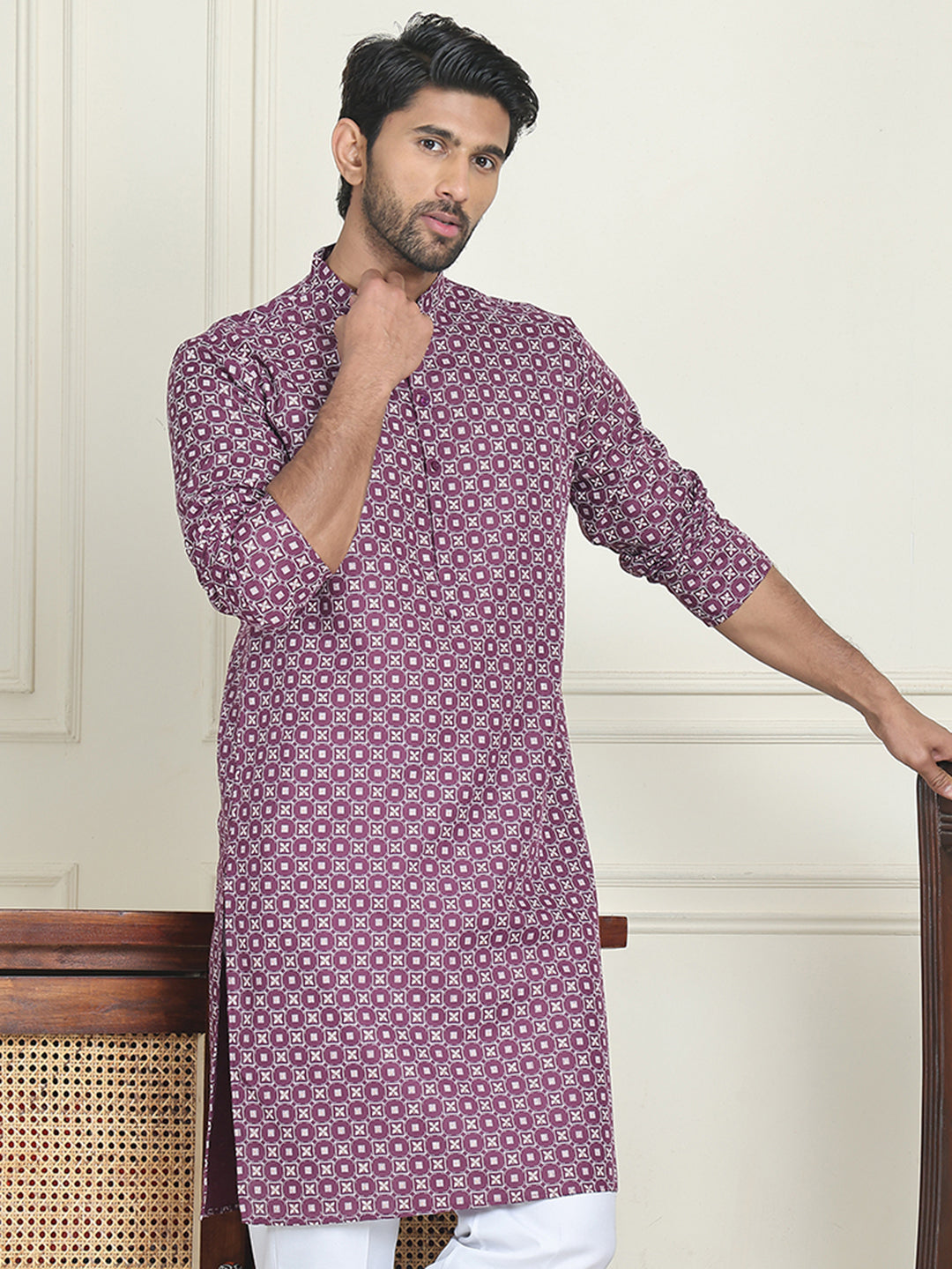 Men's Geometric Printed Kurtas. ( KO 5198 Purple )