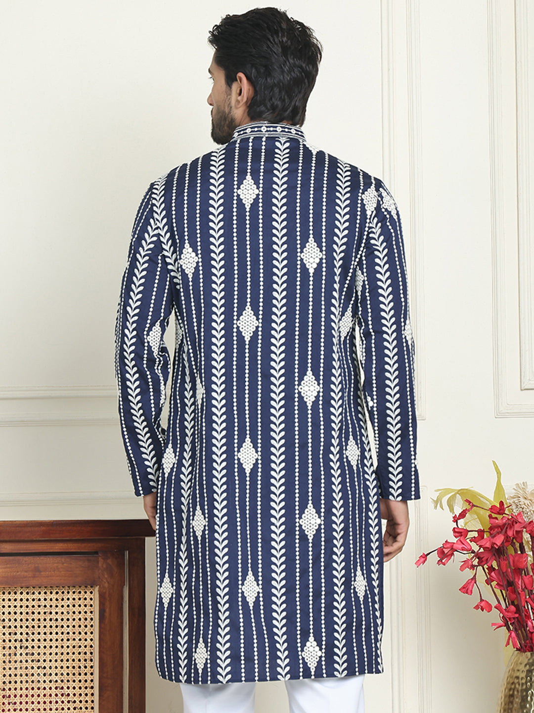 Embroidery and mirror work straight Kurtas. ( KO 5199 Navy )