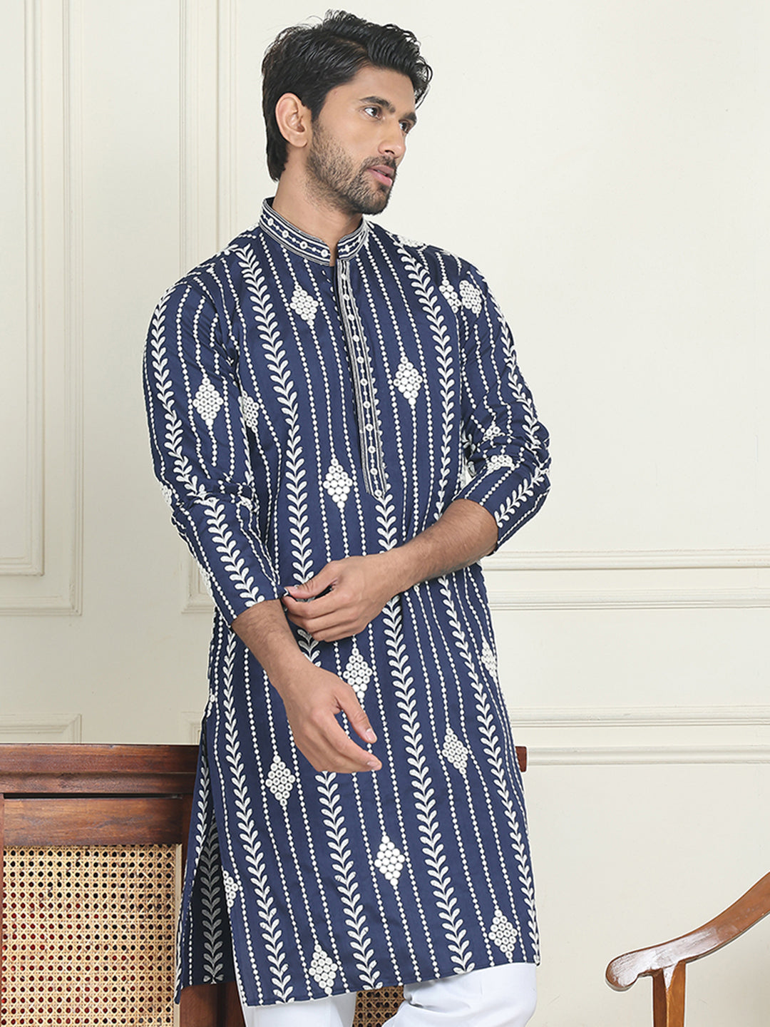 Embroidery and mirror work straight Kurtas. ( KO 5199 Navy )