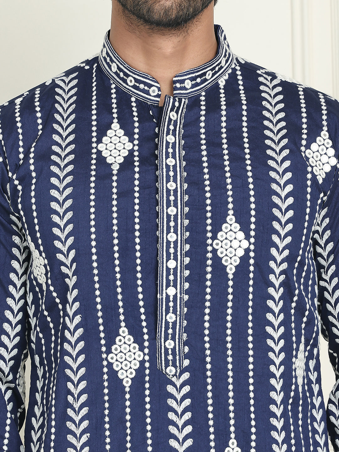 Embroidery and mirror work straight Kurtas. ( KO 5199 Navy )