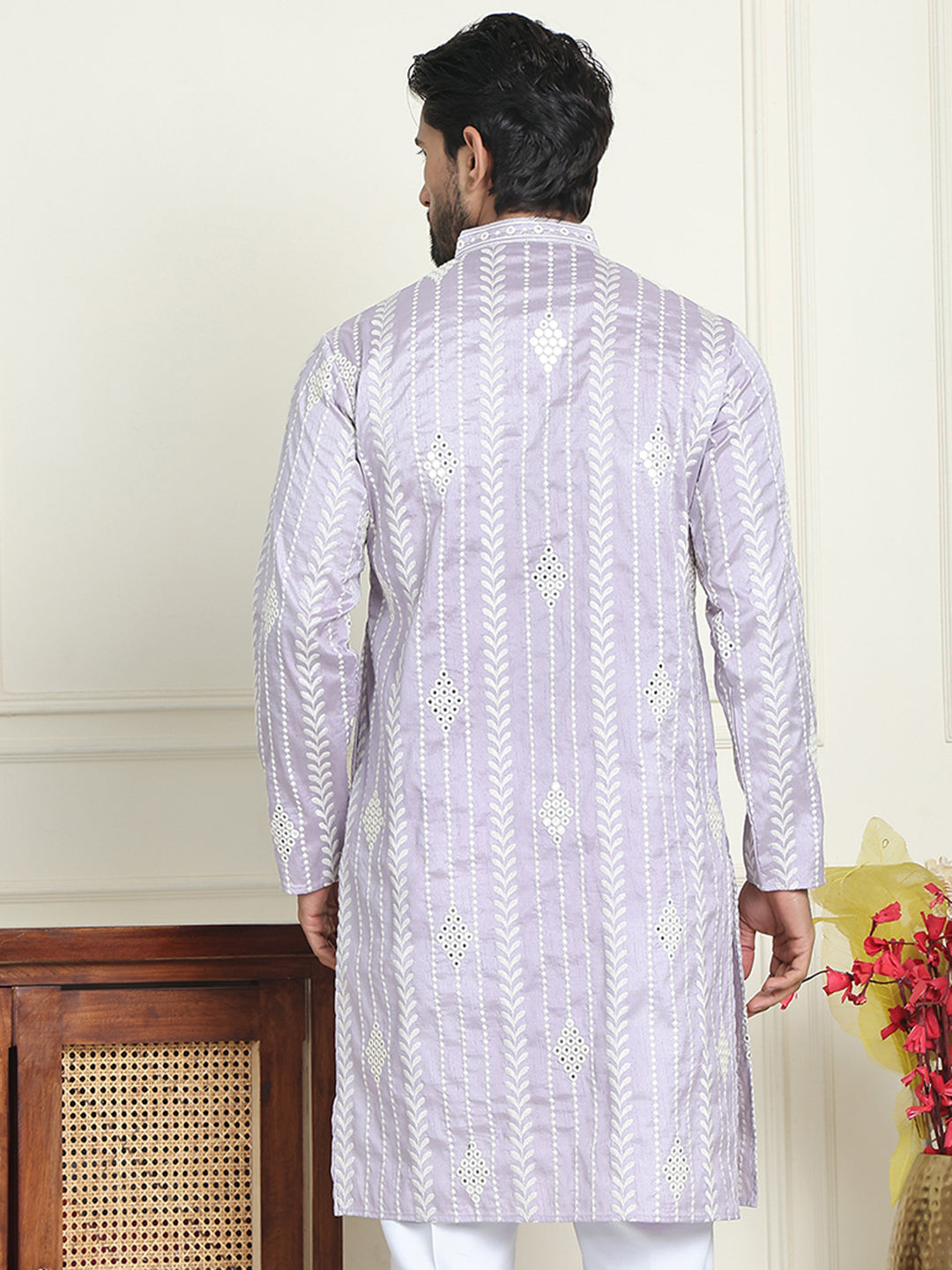 Embroidery and mirror work straight Kurtas. ( KO 5199 lavender )