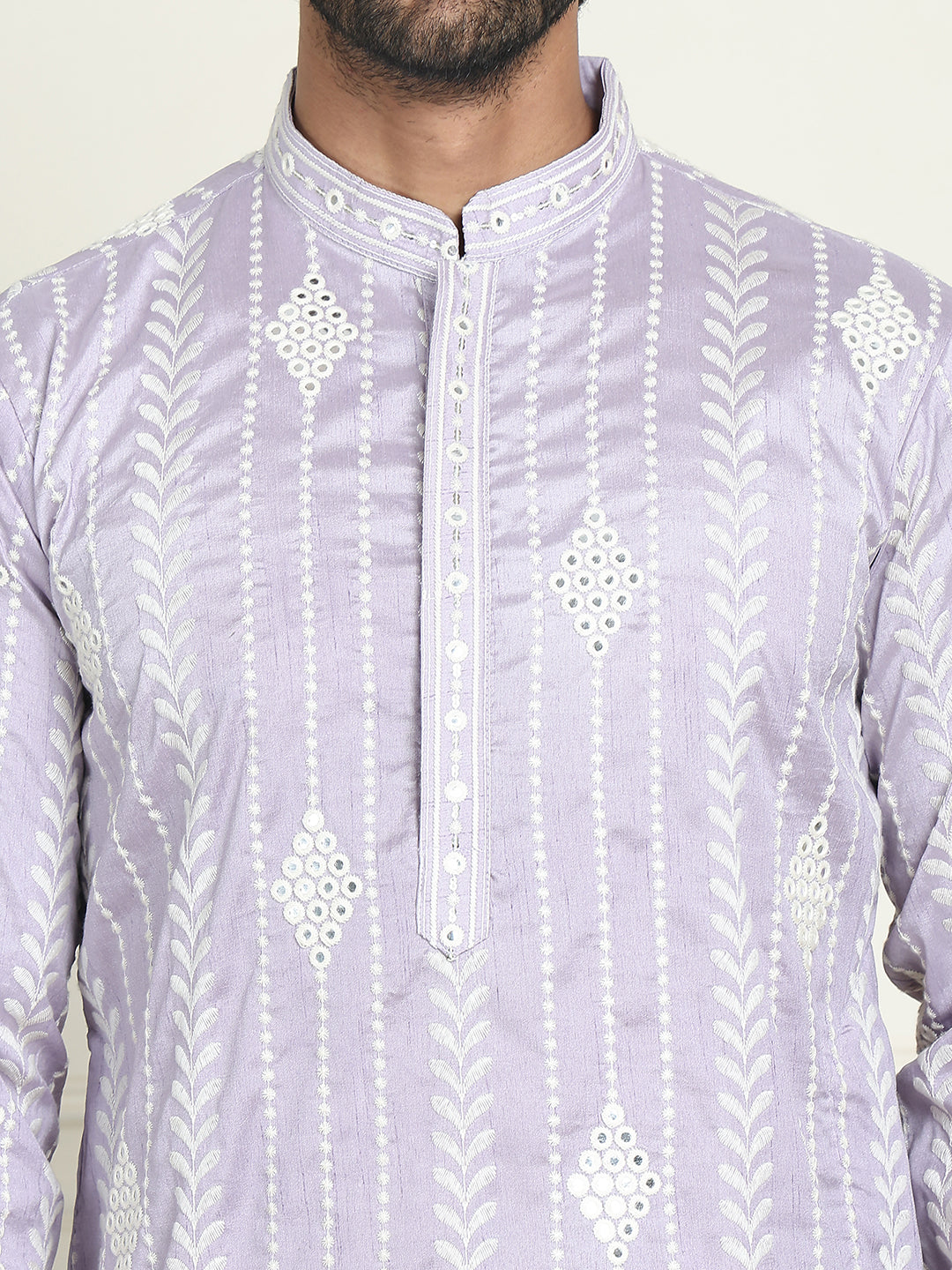 Embroidery and mirror work straight Kurtas. ( KO 5199 lavender )