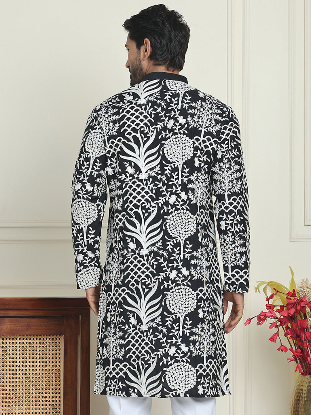 Embroidered Silk Blend Kurtas ( KO 5201 Black )