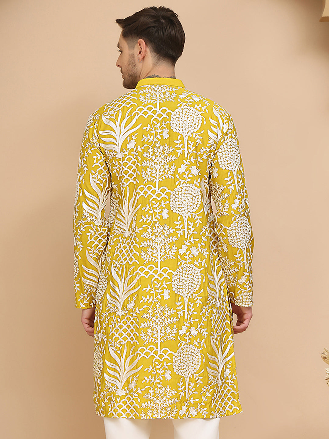 Embroidered Silk Blend Kurtas ( KO 5201 Yellow )