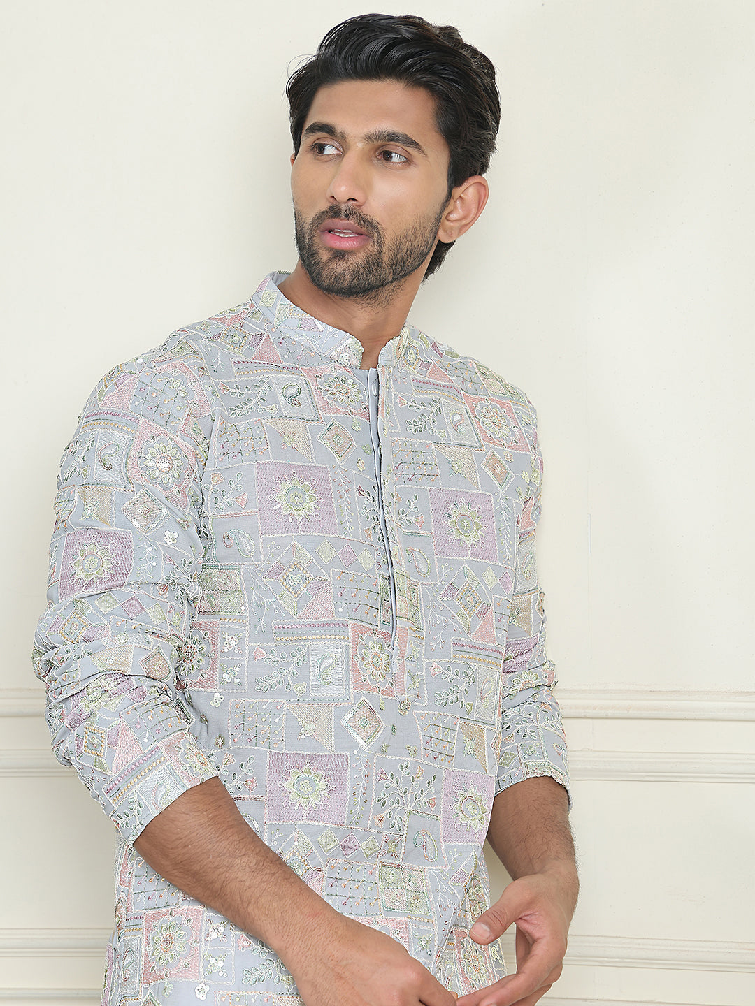 Embroidered Straight Kurtas For Men ( KO 5202 Blue )