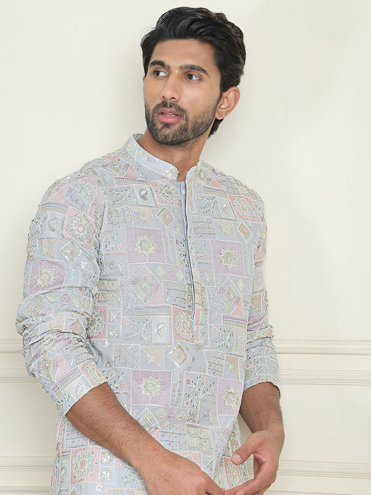 Embroidered Straight Kurtas For Men ( KO 5202 Blue )
