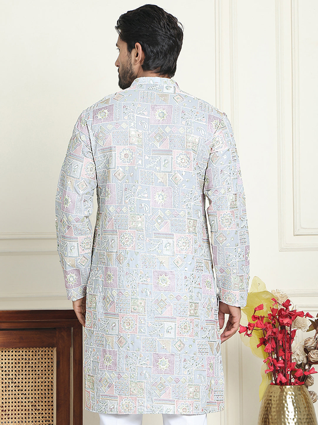 Embroidered Straight Kurtas For Men ( KO 5202 Blue )