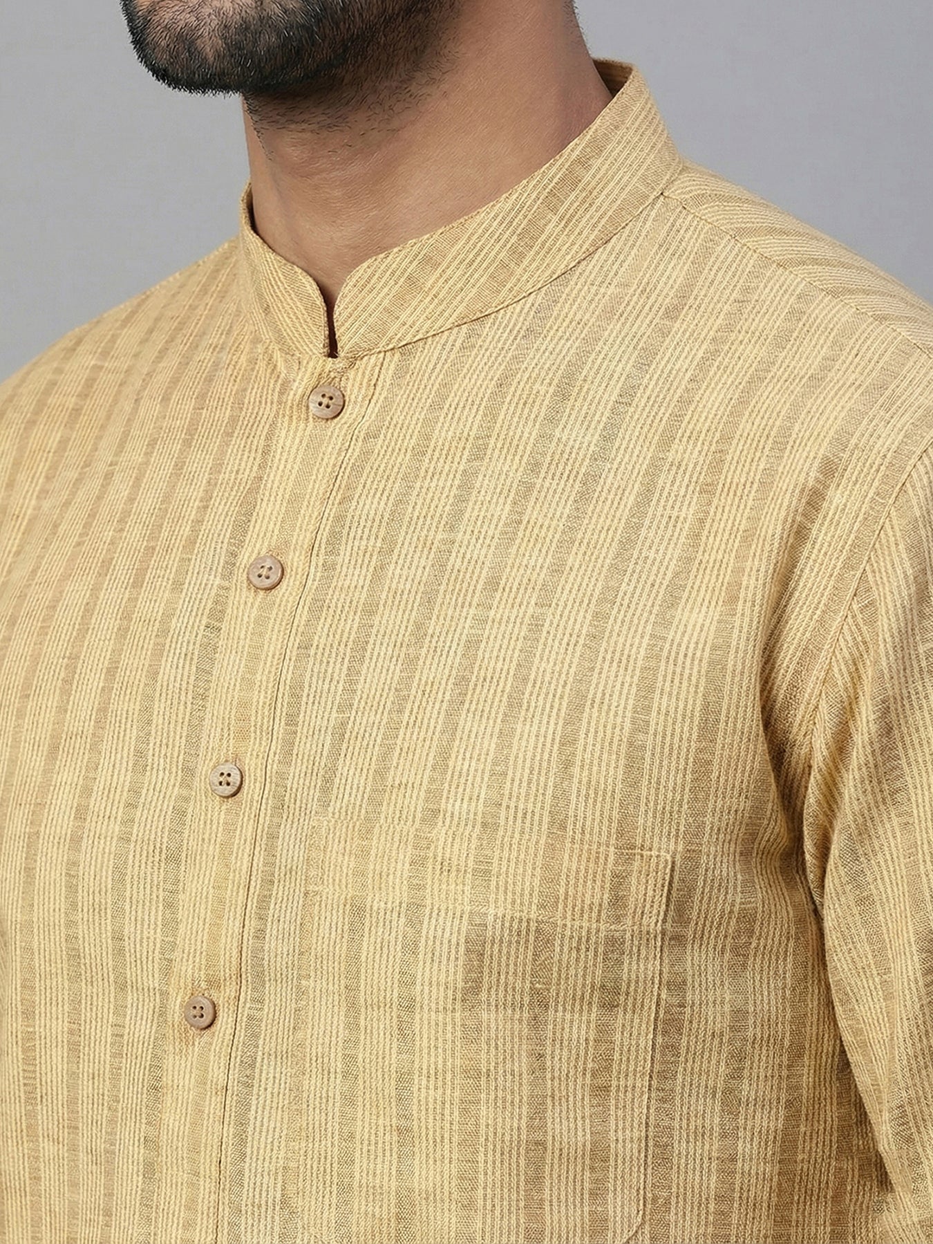 Men's Cotton Blend Striped Kurta ( ANMKO 5207Beige )