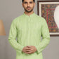 Men's Cotton Blend Striped Kurta ( ANMKO 5207Green )
