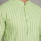 Men's Cotton Blend Striped Kurta ( ANMKO 5207Green )