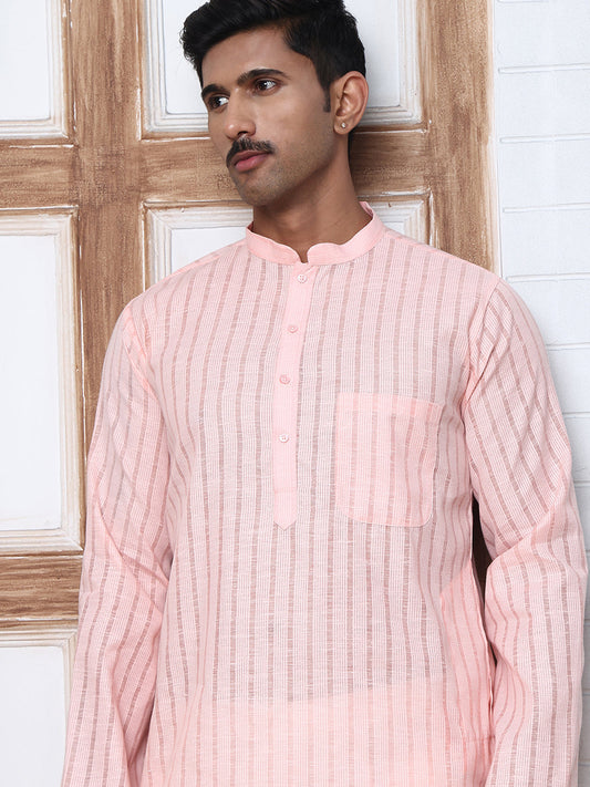 Men's Cotton Striped Kurta ( KO 5207 Peach ) [FF] [R-2-3]