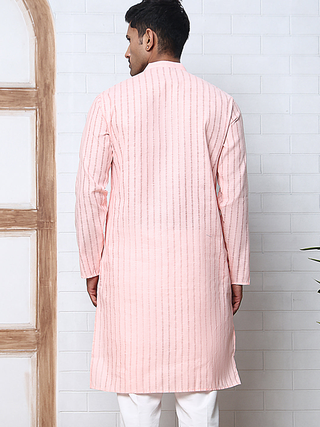 Men's Cotton Striped Kurta ( KO 5207 Peach ) [FF] [R-2-3]