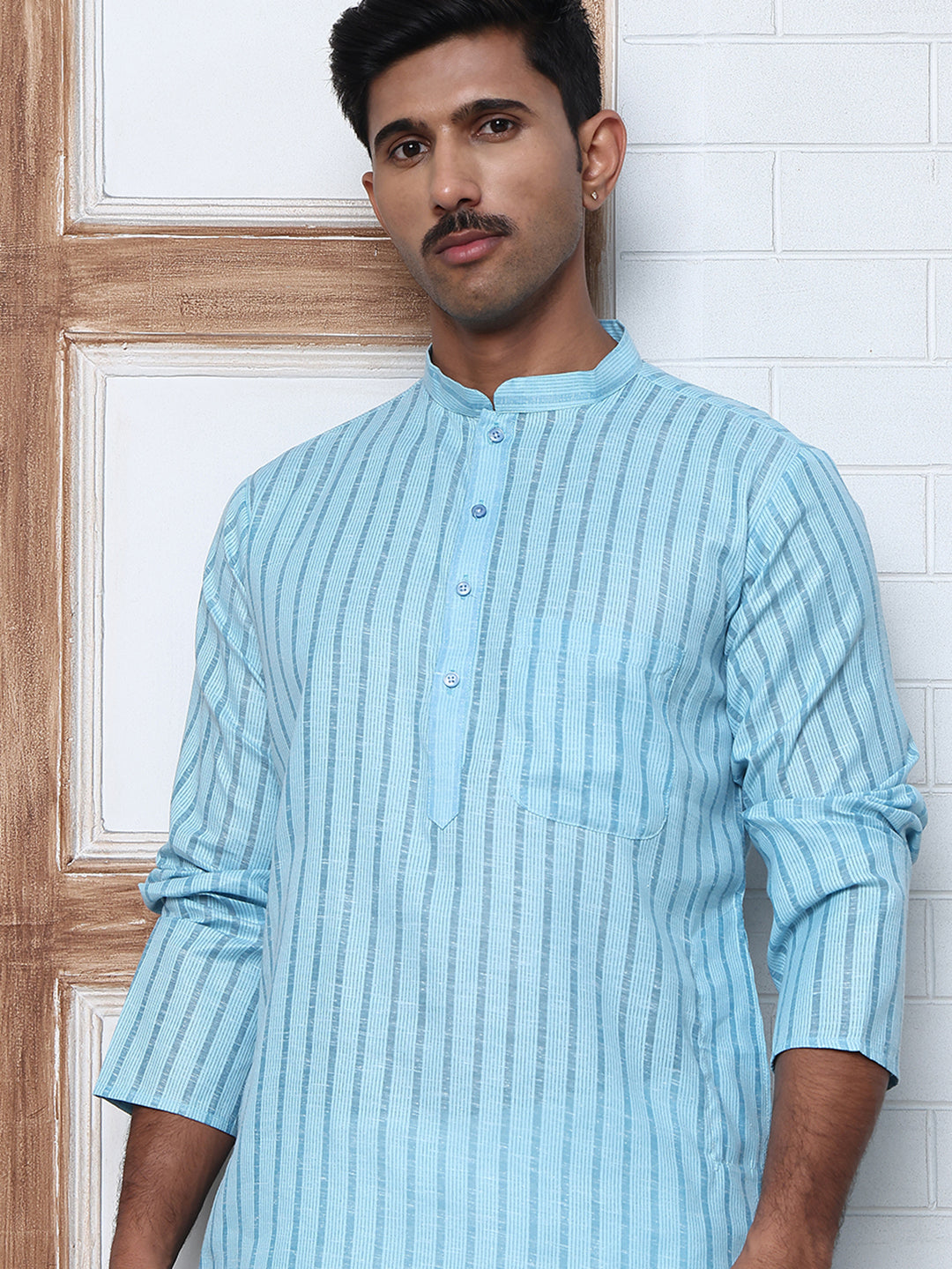 Men's Cotton Striped Kurta ( KO 5207 Sky ) [FF] [R-2-3]