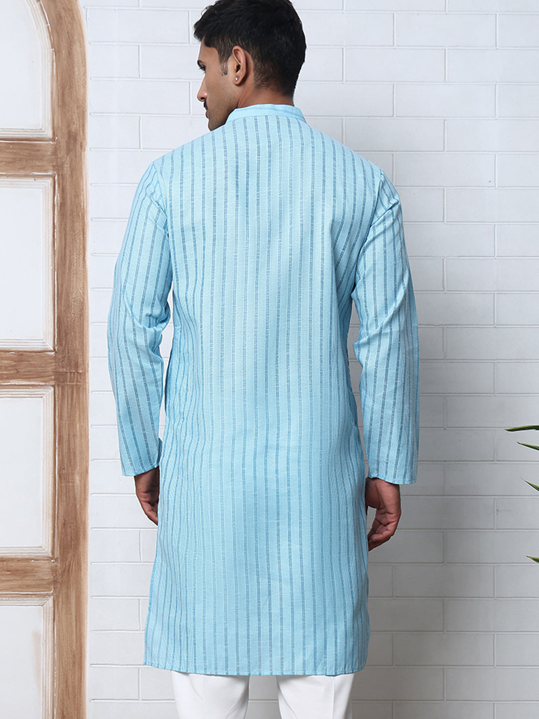 Men's Cotton Striped Kurta ( KO 5207 Sky ) [FF] [R-2-3]