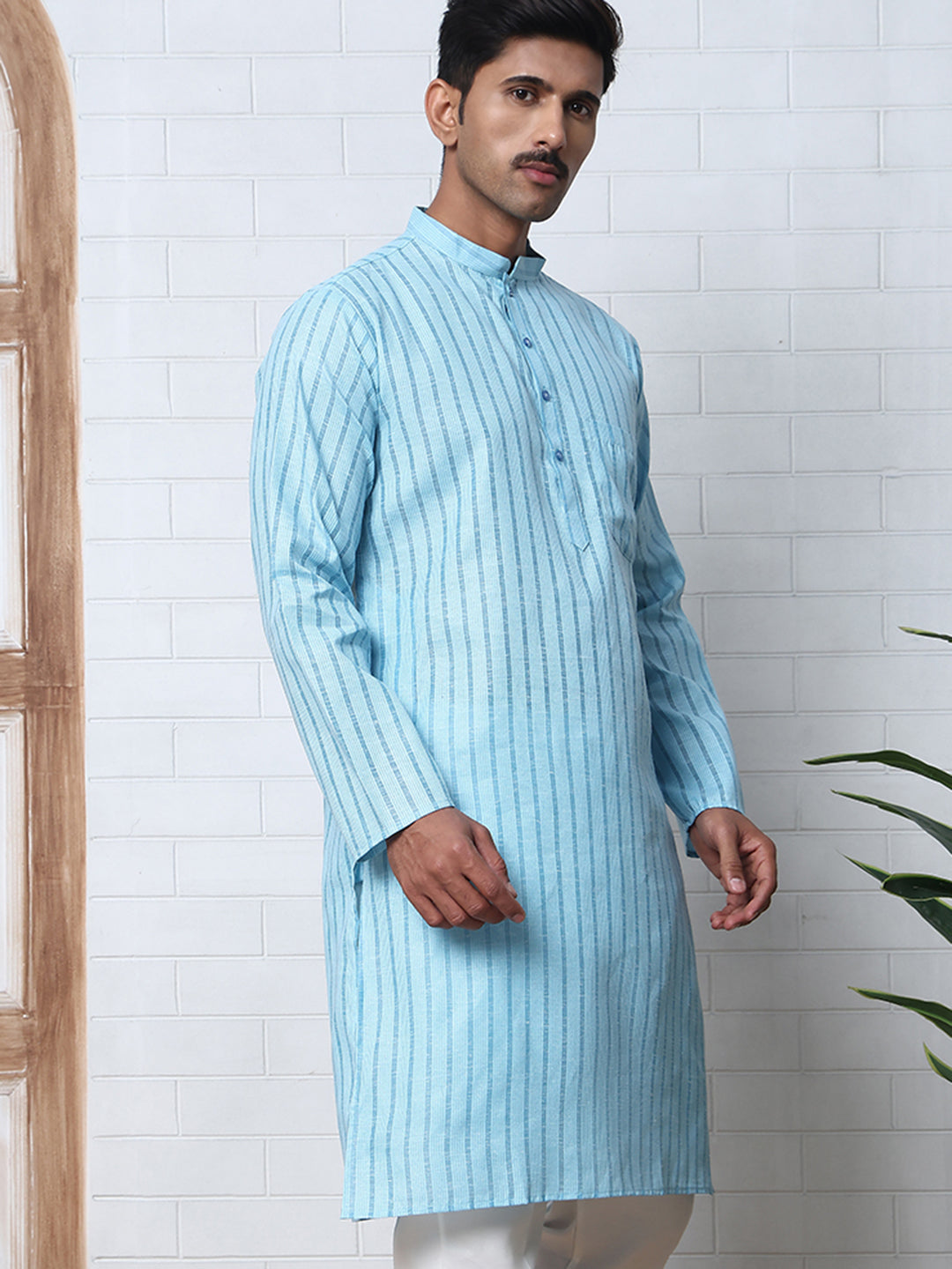 Men's Cotton Striped Kurta ( KO 5207 Sky ) [FF] [R-2-3]