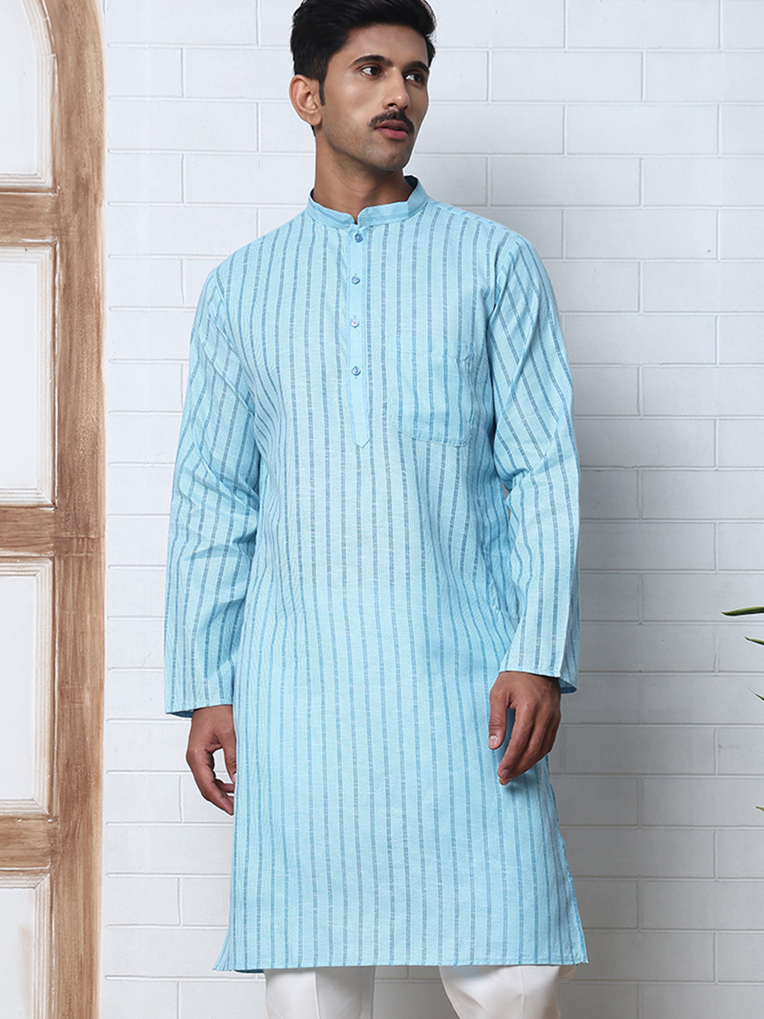 Men's Cotton Striped Kurta ( KO 5207 Sky ) [FF] [R-2-3]