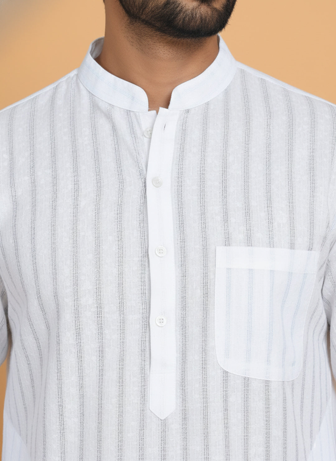 Men's Cotton Blend Striped Kurta ( ANMKO 5207White )
