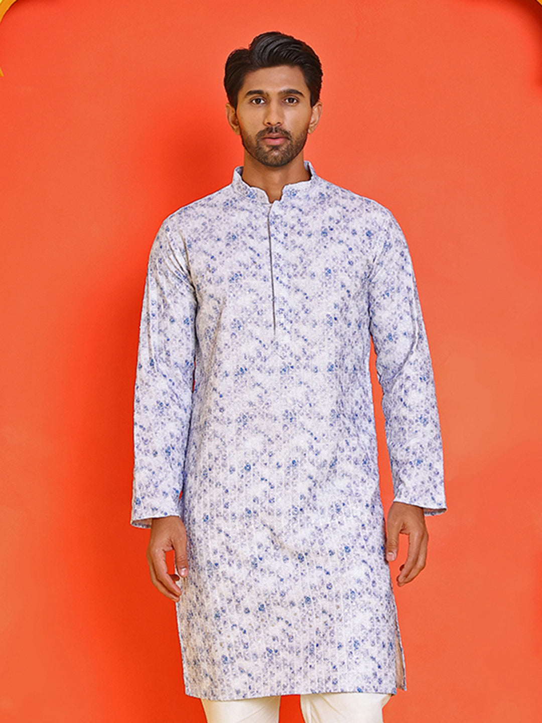 Sequin Embroidered Pure Cotton Kurtas ( KO 5208 Blue )