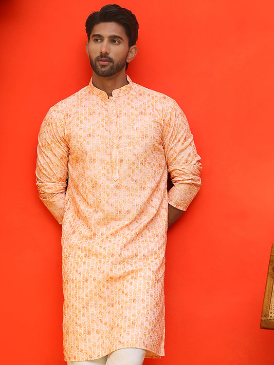 Sequin Embroidered Pure Cotton Kurtas ( KO 5208 Orange ) [FF] [I-1-4]