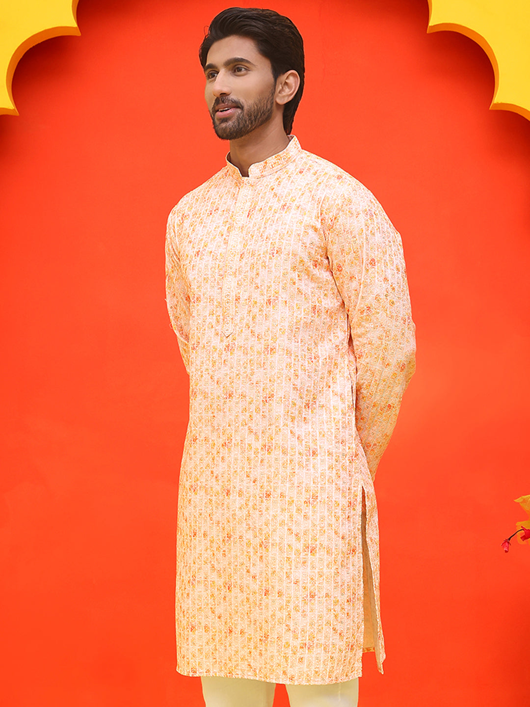 Sequin Embroidered Pure Cotton Kurtas ( KO 5208 Orange ) [FF] [I-1-4]