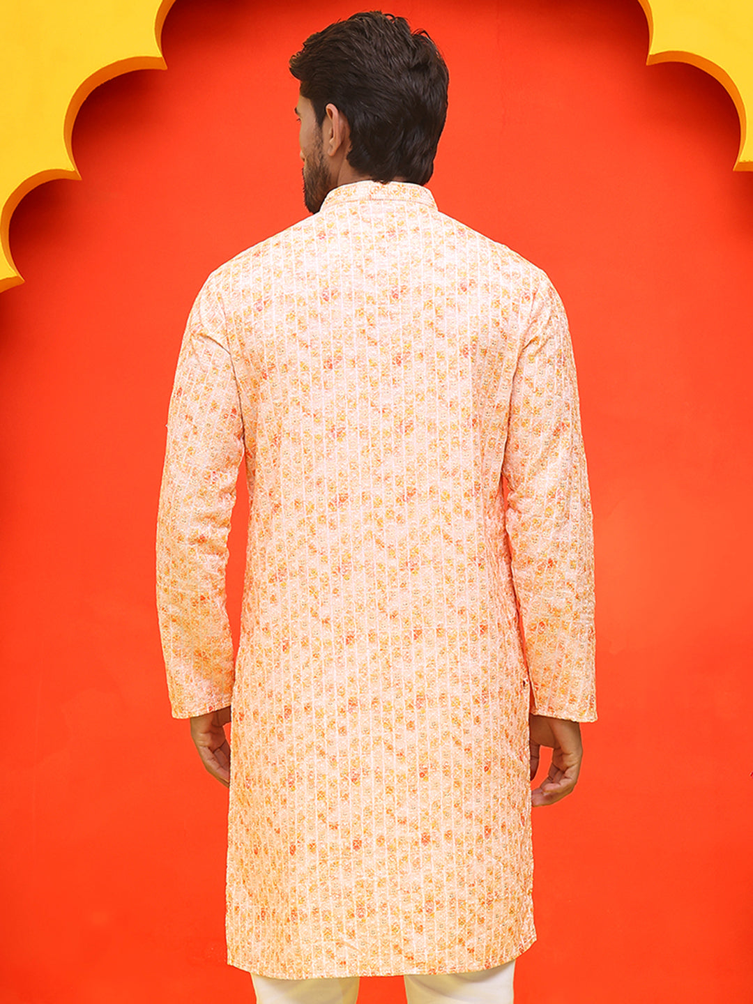 Sequin Embroidered Pure Cotton Kurtas ( KO 5208 Orange ) [FF] [I-1-4]