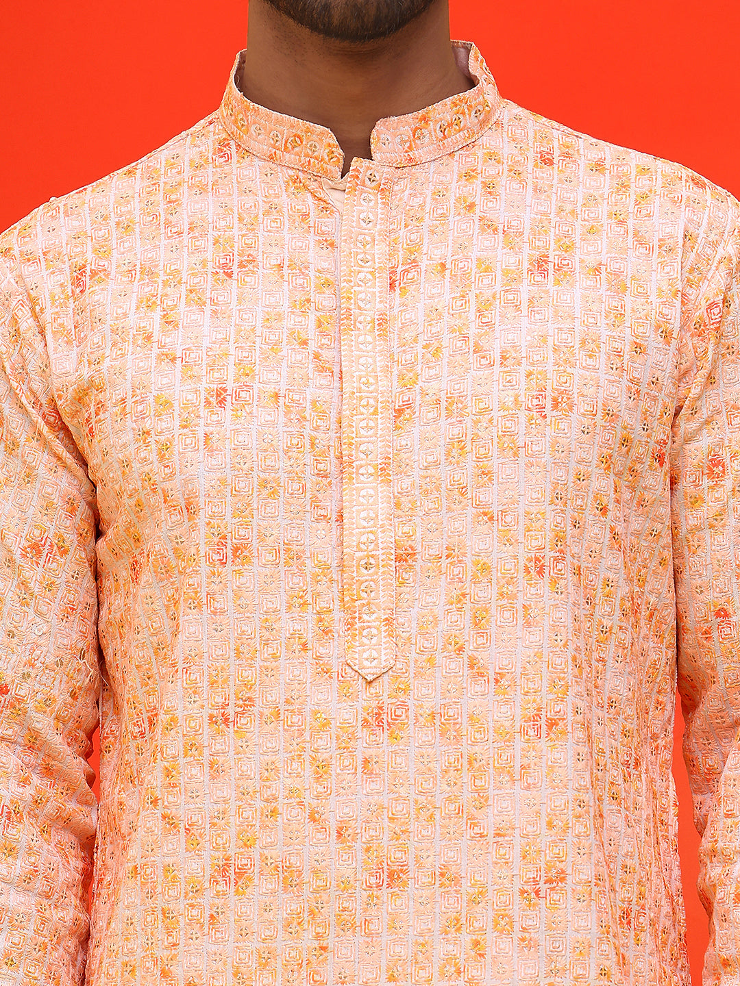 Sequin Embroidered Pure Cotton Kurtas ( KO 5208 Orange ) [FF] [I-1-4]