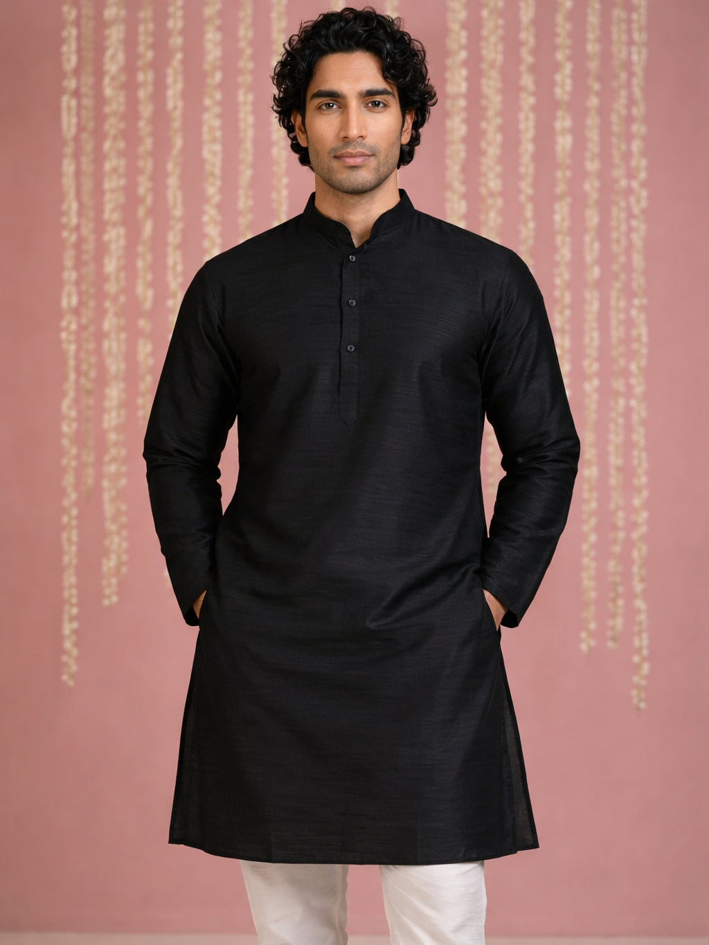 Premium Silk Solid Kurta ( ANMKO 5209Black )