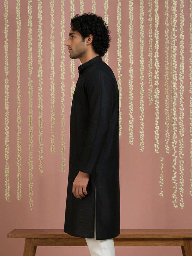 Premium Silk Solid Kurta ( ANMKO 5209Black )