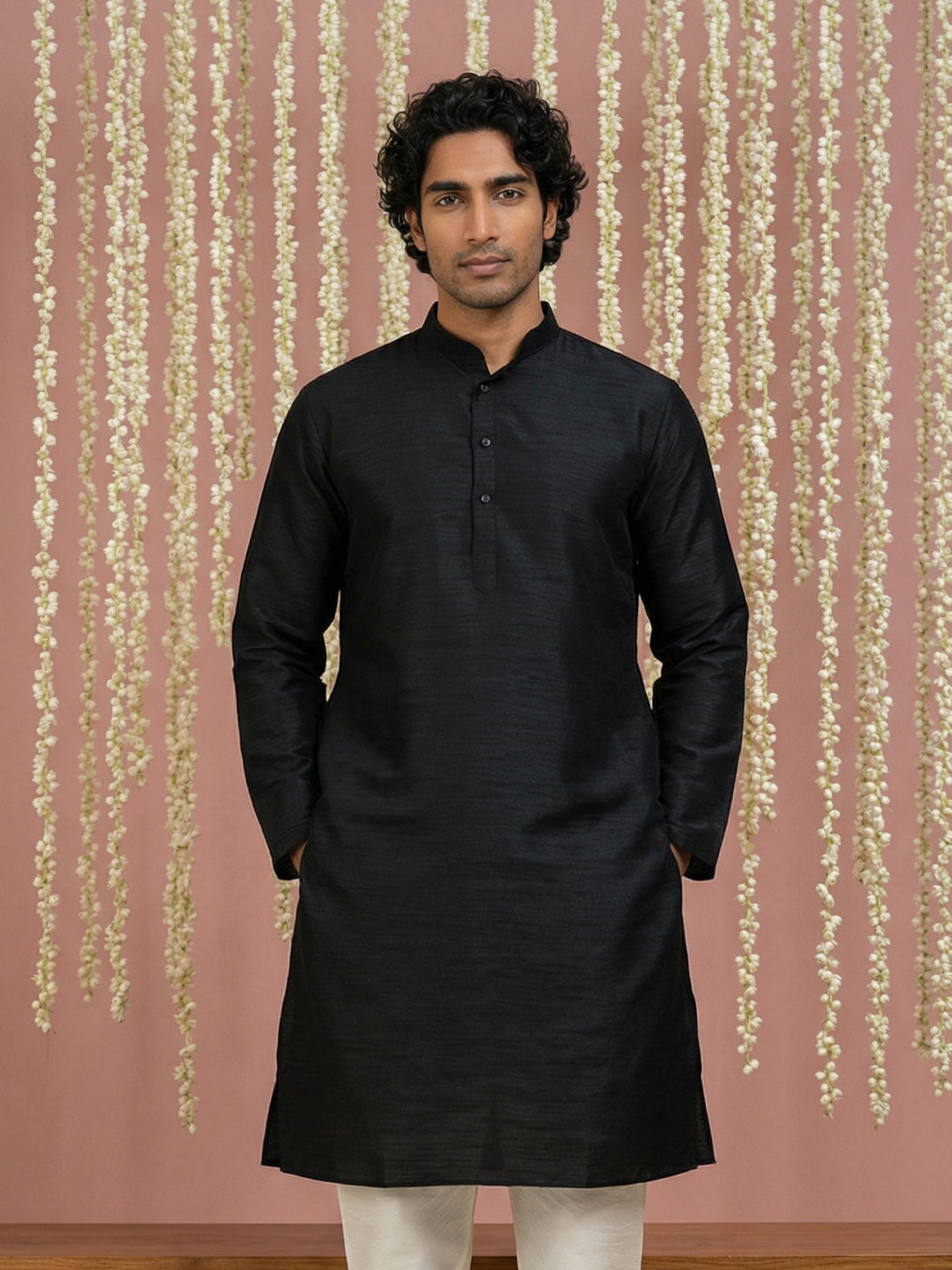 Premium Silk Solid Kurta ( ANMKO 5209Black )