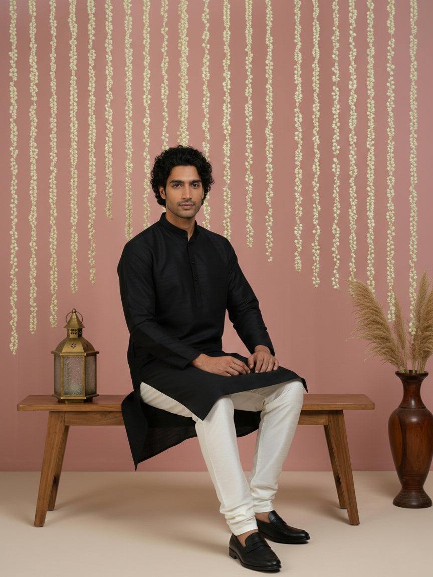 Premium Silk Solid Kurta ( ANMKO 5209Black )
