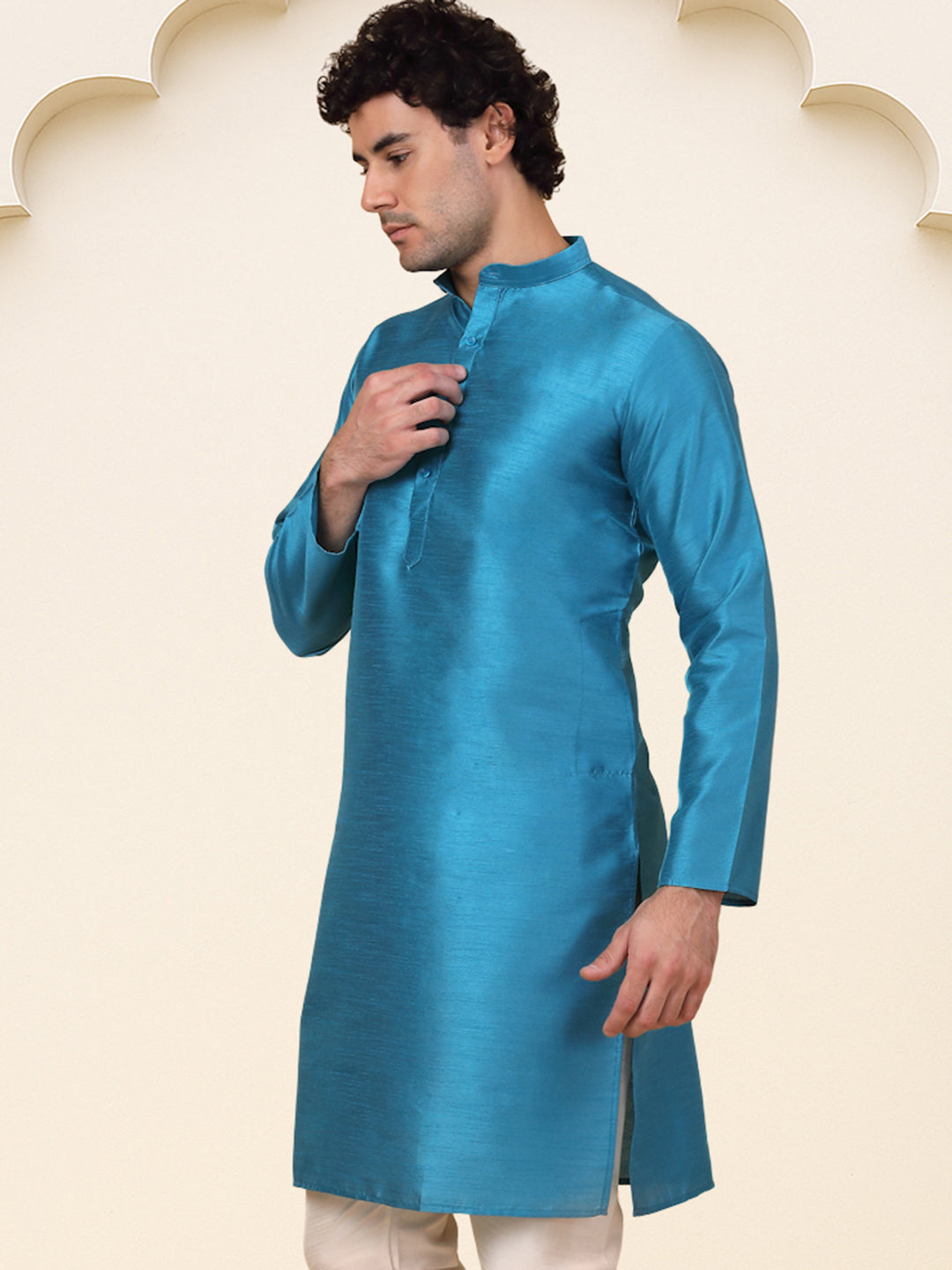 Premium Peacock Silk Kurtas ( KO 5209 Peacock ) [FF] [(636) BASEMENT]