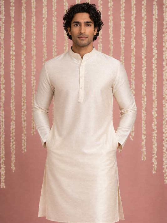 Premium Silk Solid Kurta ( ANMKO 5209White )