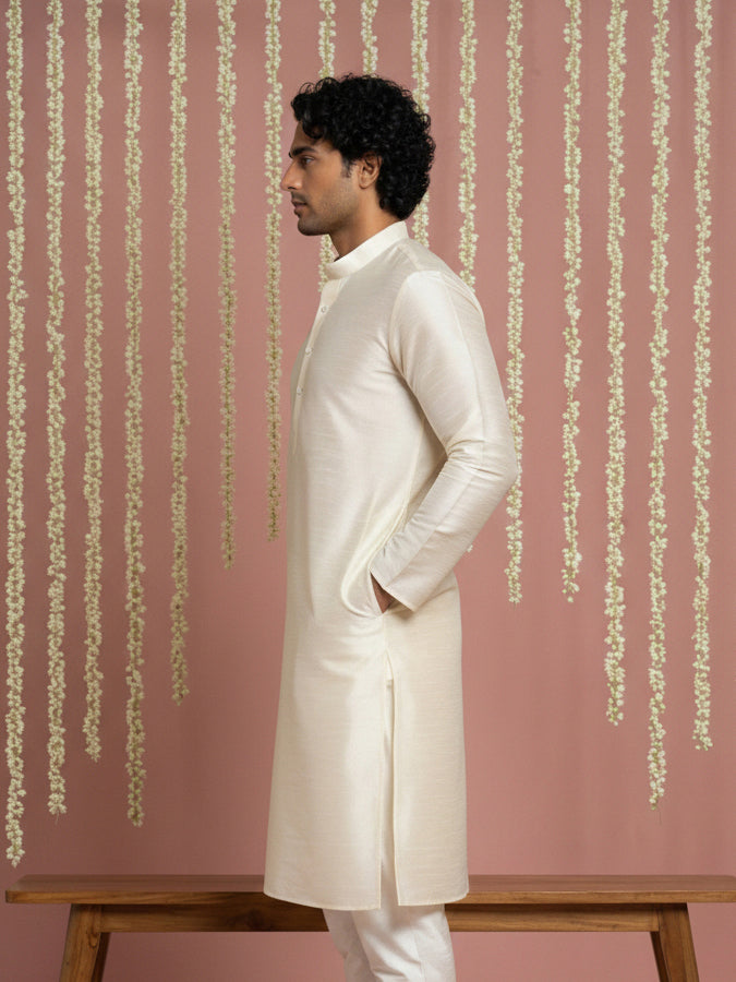Premium Silk Solid Kurta ( ANMKO 5209White )