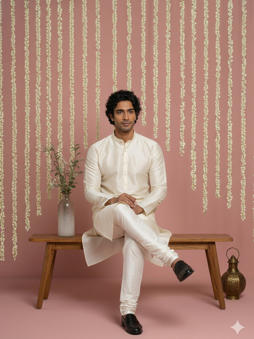 Premium Silk Solid Kurta ( ANMKO 5209White )