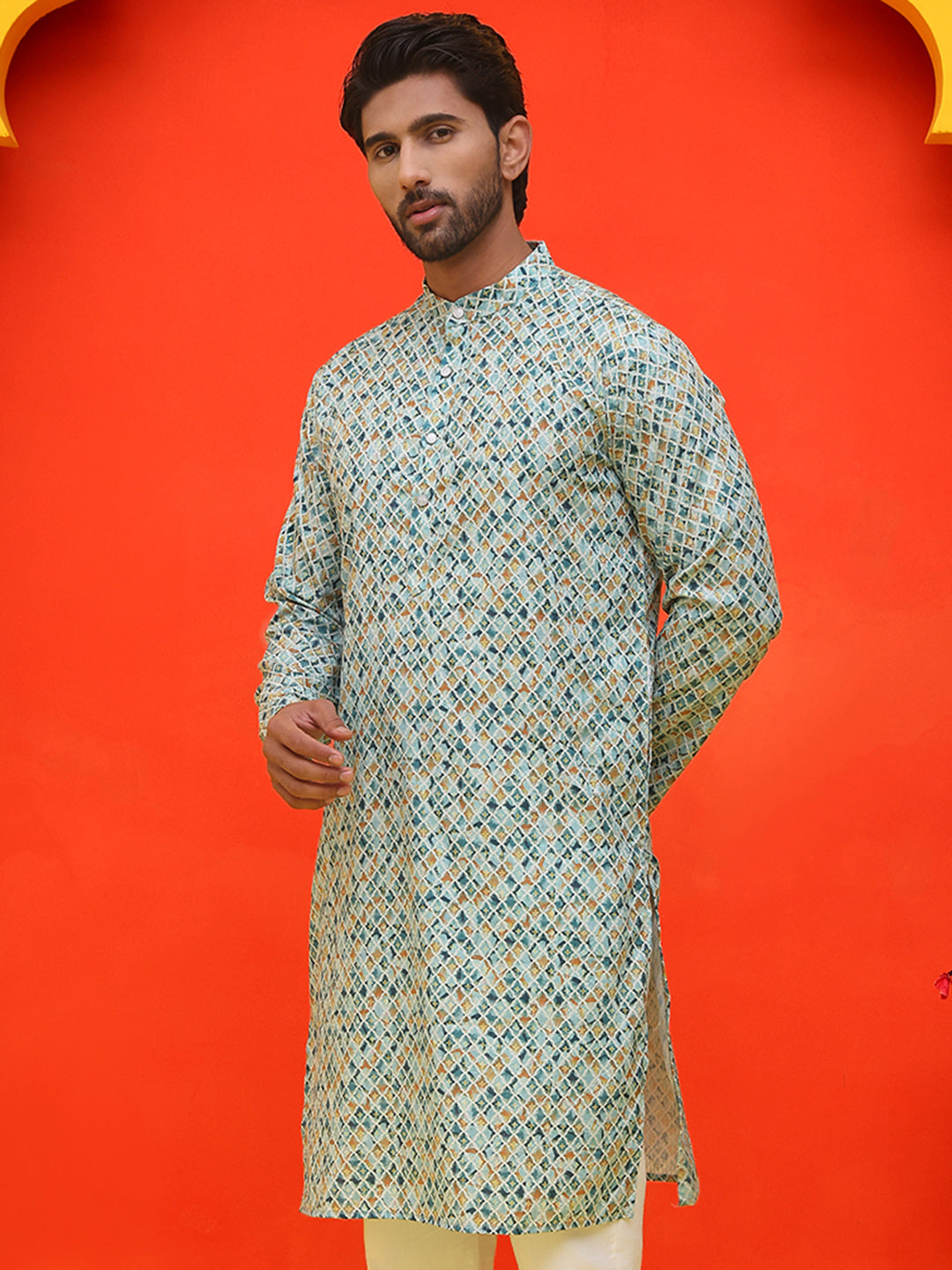Men's Green Printed Kurtas ( KO 5210 Green )
