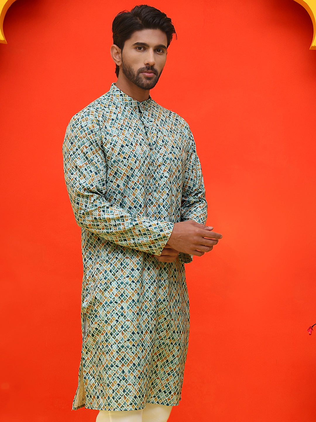 Men's Green Printed Kurtas ( KO 5210 Green )